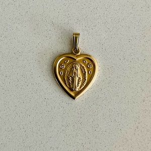 14K Pure Solid Gold Mother Mary Virgin Mary Heart Pendant